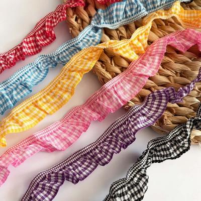 China NON-lastic ZSY DIY Apparel Curtains 2CM Wide Pleated Chiffon Fabric Embroidery Fringe Ribbon Lace Collar Ruffle Trim for sale