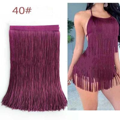 China Garment ZSY diy clothes accessories 30cm single line polyester lace trims sewing knitted Latin dance costume tassel fringe lace fabric for sale