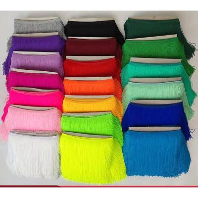 China Garment ZSY Width 20 cm Double Nylon Thread Polyester Fringe Tassel Lace Trim For Latin dance costume Light accessories Curtain for sale