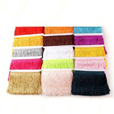 China Garment ZSY 10cm wide single line multi color Fringe Lace Trim Polyester Tassel Lace for Dance Skirt dress for sale