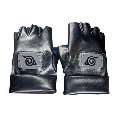 China Anime Naruto Kakashi Metal Logo PU Leather Gloves Props Cosplay Props Metal Wholesale Mittens for sale