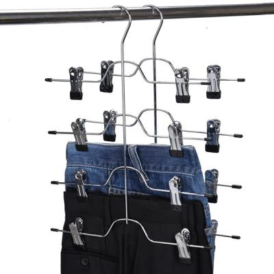 China Clothes Drying Heavy Duty Space Saving 4 Tier Hanging Ultra Thin Metal Clips Hangers For Pants And Skirt for sale