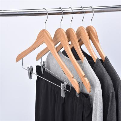 China Clothes Drying Hangers Wholesale Supplier Natural Bamboo Hangers with Chrome Notches and Clips for sale