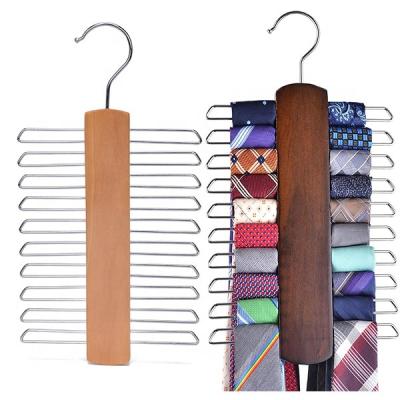 China Clothes Drying Premium Space Saving Wooden Hanging Tie And Belt Hanger With 20 Hooks for sale