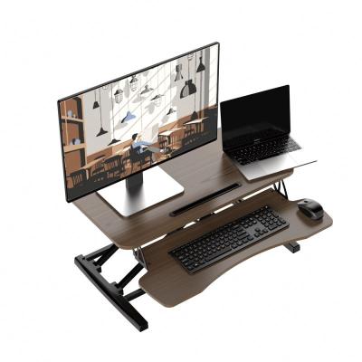 China Double Sit Stand Desk Workstation Sit Stand Laptop Riser Desk Stand Ergonomic Adjustable Desk Position Converter (Height) for sale