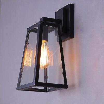 China Industrialized Nordic American country creative box iron glass wall lamp for balcony bedroom restaurant outdoor lighting for sale