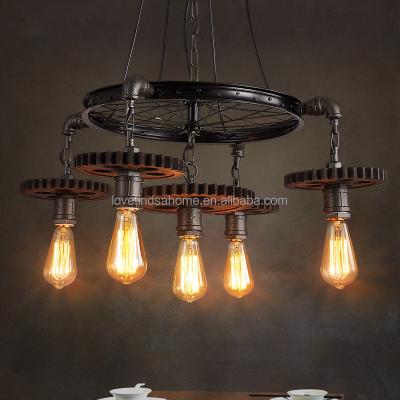 China New Farm Machine Wheel Gear Age Steampunk Pipe Gear Led Bedroom Pendant Lamp With Vintage Industry Style Chandelier Pendant Lamp for sale