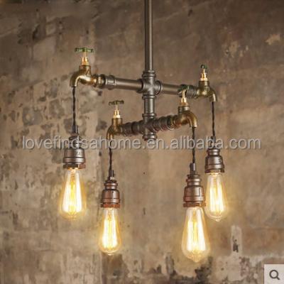 China Vintage Hanging Bar Chandeliers Water Pipe Droplight Lamp Country Style Water Pipe Chandeliers Bar Attic Industrial American Droplight for sale