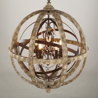 China Industrial Antique Lighting Wood Globe Chandelier , Leaded Crystal Pendant Light With Ce for sale