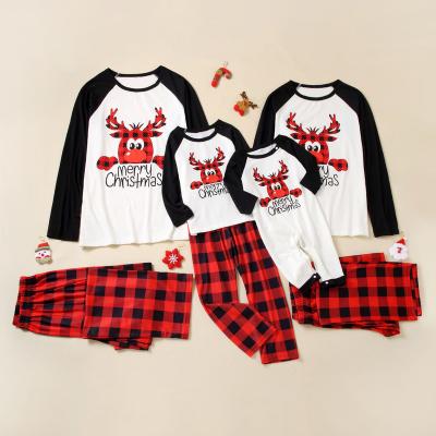 China Christmas Matching PJ Sets Pajamas One Piece 2021 Family Sleepwear Printed Top With Plaid Bottom for sale