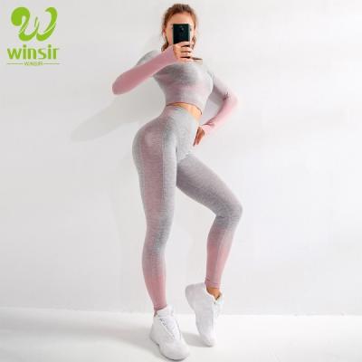 China Antibacterial Women's Workout Clothes Seamless Knit Sport Sports Yoga Crop Sleeve Sporty Active Suit Fitness Wear Long Sleeve Tops And Pants Set for sale