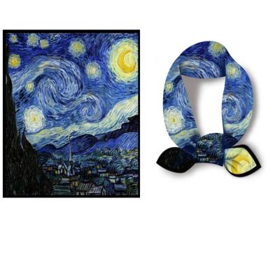 China Newest Square Scarf Chinese Style Oil Painting System Silk Neck Scarves For Ladies 53x53cm for sale