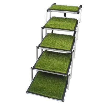 China Portable Aluminum Artificial Car Stairs Dog Stairs Foldable Pet Ladder Grass Pet Ladder Steps For Large Dogs for sale