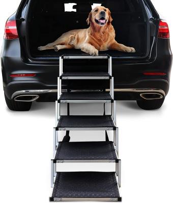 China Dog Stairs Foldable Portable Aluminum Dog Steps Folding Dog Ramp for Car SUV Pet Loader Accordion Pet Ladder for sale