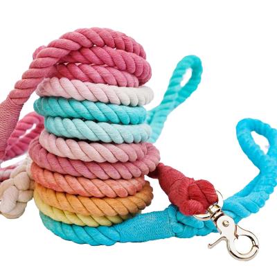 China 2021 Fashion Personalized Handwoven Dog Leash Gradient Color Super Custom Cotton Rope Dog Leash for sale