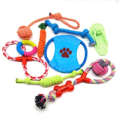 China Viable Dog Chew Toy 10 Pack Set Rubber Ball Cotton Rope Dog Toy Pet Supplies for sale