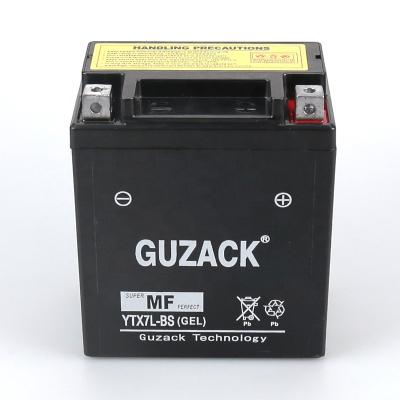 China Guzack Motorcycle Parts ytx7-bs 12V 7ah 12N7-bs High Quality Available Motorcycle Battery YBR125 for sale