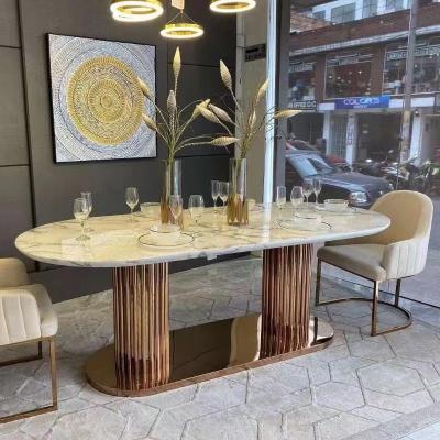 China Wholesale Nordic Luxury Custom Round Stainless Steel Round Restaurant Modern Design Marble Top Dining Table for sale