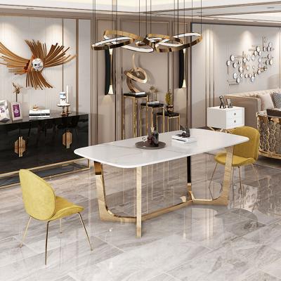 China Modern Design Factory Price Custom Restaurant White Metal Stainless Steel Gold Marble Luxury Modern Dining Table for sale