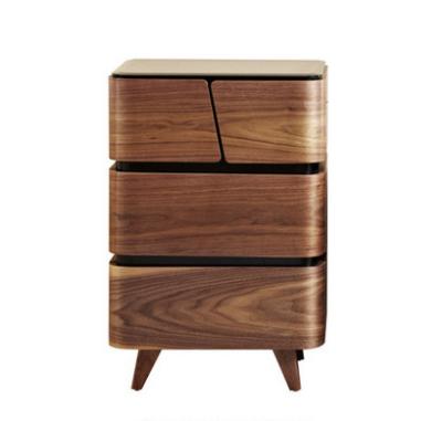 China (Other) Modern Design Modern Design Apartment Household Adjustable Durable Walnut Wood Veneer Curved Side Table With 3 Drawers for sale