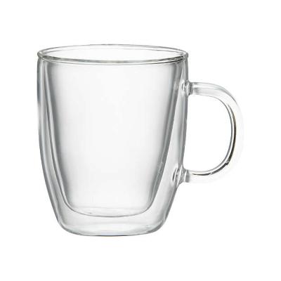 China Custom High Borosilicate Tea Handle Custom Logo Making Coffee Mug Food Grade Double Wall Heat Resistant Hot Insulated Glass Mug for sale