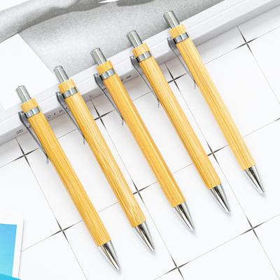 China 1.0mm Writing Width Eco-friendly Bamboo Ballpoint Pen with Metal Clip and Black Ink Color for sale