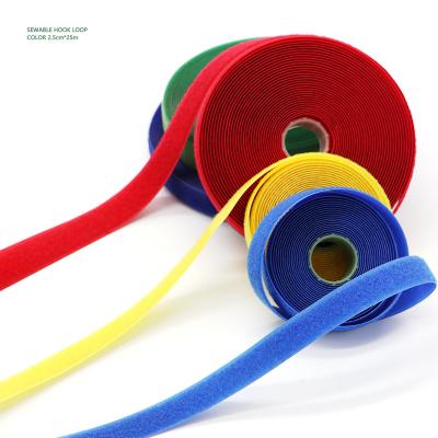 中国 1-10cm width color workable custom polyester sew on hook and loop tape sew for bag shoes garment curtain 販売のため