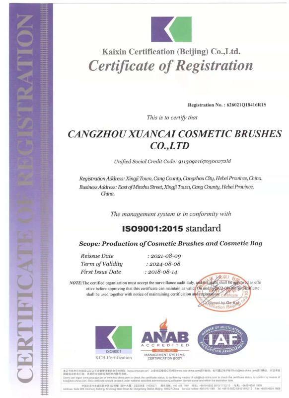 ISO9001 - Cangzhou Xuancai Cosmetic Brushes Co., Ltd.