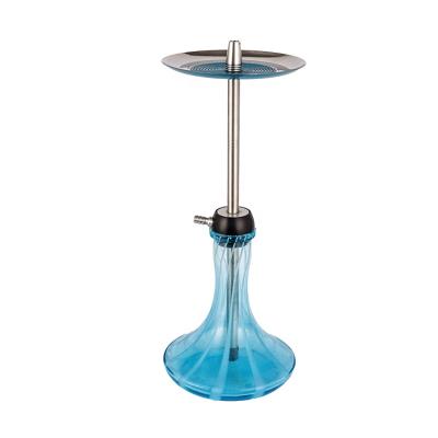 China Customized High Quality Blue Silver Stainless Single Hookah Fancy Healthy Smoking Hookah Fashion Design Patterned Glass Hole Shisha Steel+POM 56CM for sale