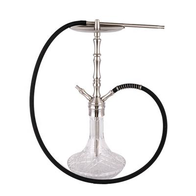 China Fancy Healthy Smoking Customized Top End High Quality Hookah Patterned Silver Clear Glass Stainless Steel Two-hole Hookah 64cm Shisha for sale