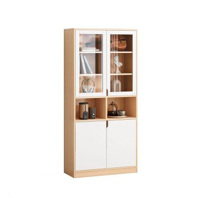 China Solid Wood Multiple Storage Home Office Furniture Storage Shelf Display Bookcase With Single Glass Door for sale