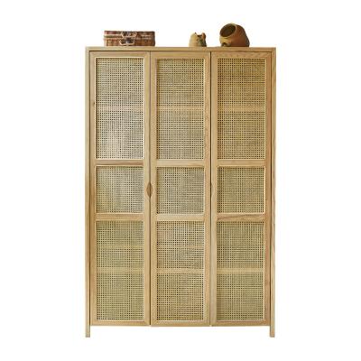 China Expandable Rattan Wardrobe Household Ash Wood Sliding Door Solid Wood Locker for sale