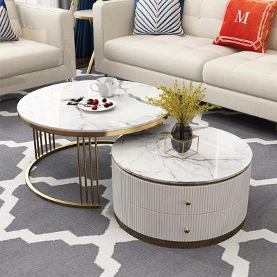 China Other Modern Design Living Room Furniture Stone Table Stainless Steel Top Center Base Round Marble Coffee Tables for sale