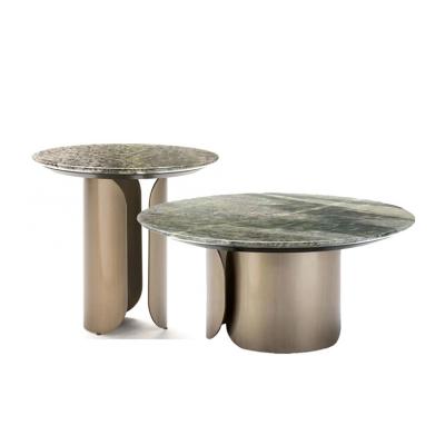 China Other Designer Home Furniture Italian Light Luxury Gold Style Stainless Steel Round Marble Coffee Table for sale