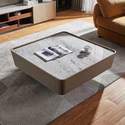 China Other popular hot sale design living room furniture center tables high marble top saddle leather square coffee table for sale