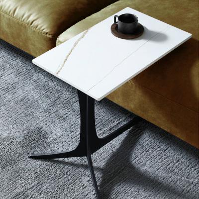 China Customizable Contemporary Home Black Metal Side Tables Living Room Decor Living Room Furniture Square Marble Top Table for sale