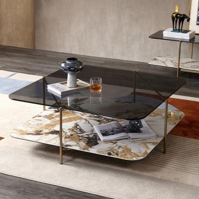 China Silver and glass side coffee table high quality double platform 1.2m tall stainless steel coffee table for sale