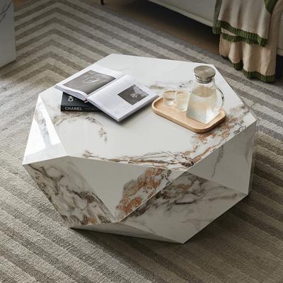 China Other deor stone modern living room coffee table white black agglomerated diamond shape irregular coffee table for sale