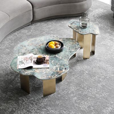 China Modern Other Center Table For Office Home Hotel Stone Stainless Steel Metal Irregular Shape Coffee Table Top Marble Set Of 3pcs for sale