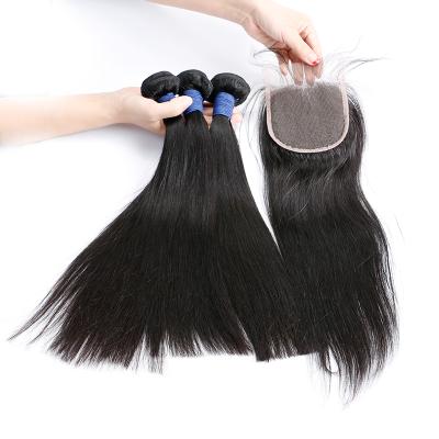 China 100% Silky Straight Wave Hair With Swiss Lace Frontal Closure 1pc With 3pcs Bundles for sale