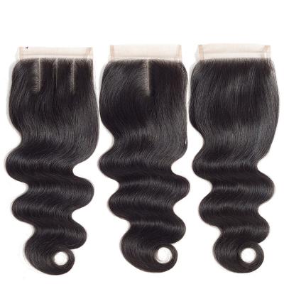 China Body Wave Wholesale 1B Black Virgin Pre Plucked Lace 4x4 5x5 Middle Part Swiss Free Part Closure 10a Part Lace Closure for sale