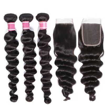 China LOOSE DEEP WAVE Big In Stock Loose Deep Wave Hair Bundles With Lace Closure for sale