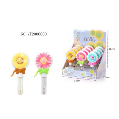 China Plastic Scented Type Hand Pressure Flower Fans And Water Bubble Toy Three Color Mix for sale