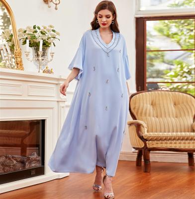 China Islamic Handmade Polyester SIPO 2022 New Plus Size Loose Women Maxi Dress Robe Dubai Muslim Abaya for sale