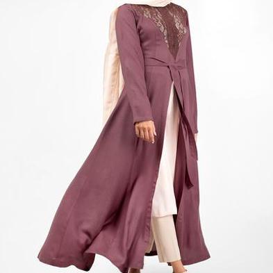 China SIPO 2022 OPEN PINK ELEGANT FRONT FULL LACE UP KIMONO ISLAMIC MUSLIM ABAYA OPEN M for sale