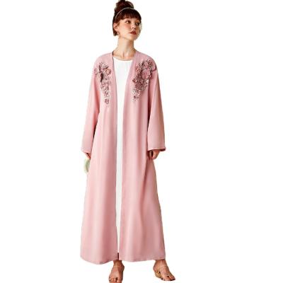 China Size Handmade Tie SIPO Dubai Embroidery Flower Abaya Muslim Islamic Muslim Maxi Dress Abaya S-2XL Open Kimono for sale