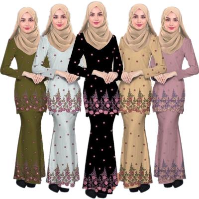 China 2022 Polyester SIPO Malaysia Baju Raya Islamic Fall Clothing Solid Borong Dress Set Melayu Baju Kurung Two Piece Muslim Women for sale