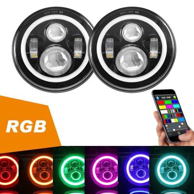 China 2017 Newest RGB bluetooth control 7 inch led headlight with halo angle eye for jeep for sale