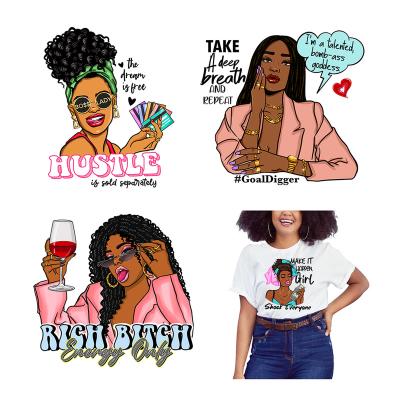 China Washable Black Girl Patch On Clothing Iron On Transfers Patch African Thermal Pattern Heat Transfer Sticker Hurry DIY Sticker for sale