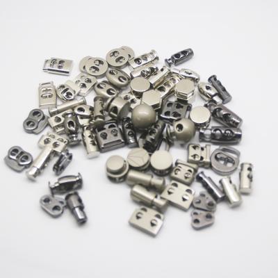 China Custom Cord Jacket Cord End Spring Lock Metal Bungee Rope Stopper Color Nickel Free for sale